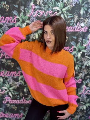 Jersey de punto a rayas rosa para mujer