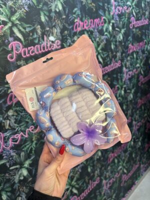 Pack rutina facial azul conchas - diadema, muñequeras y pinza